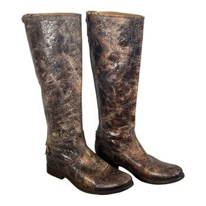 Frye Melissa tall riding boots with a distinct distressed crackle glazed finish
